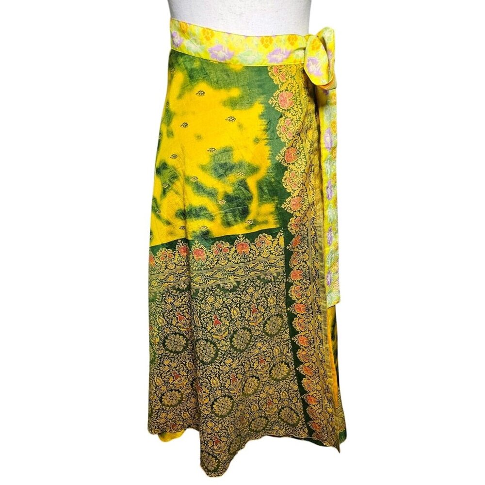 Womens Reversible Wrap A-line Maxi Skirt Med to XL. Yellow and Green